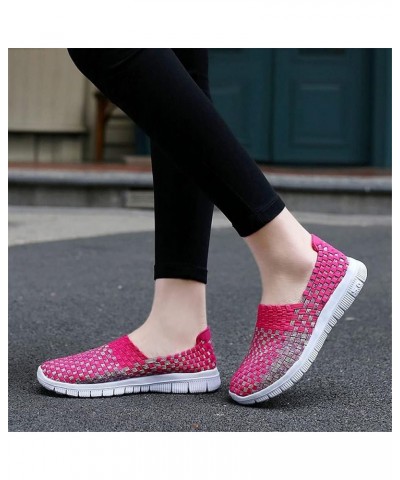 Womens Multicolor Woven Elastic Shoes Handmade Slip On Sneakers Flat Sandals Rose Red $13.60 Sandals