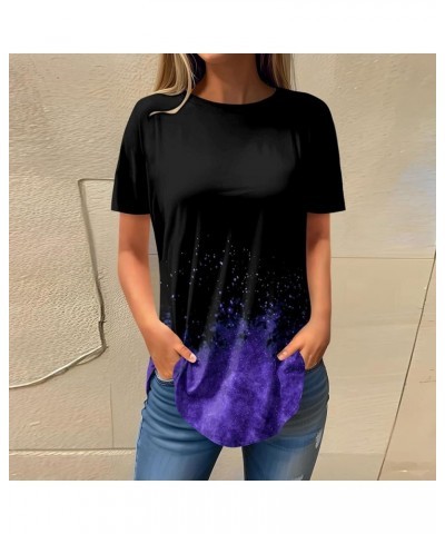 Womens Shirts Short Sleeve Trendy 2024 Tops Daily Dress Casual O Neck Pullover T Shirt Comfy Blouse Printed Tees 5-black $11....