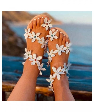 Summer Sandals for Women Thong Sandals Summer Bohemia Casual Flat Lace Open Toe Elastic Flip Flops Beach Shoes Sandal White $...