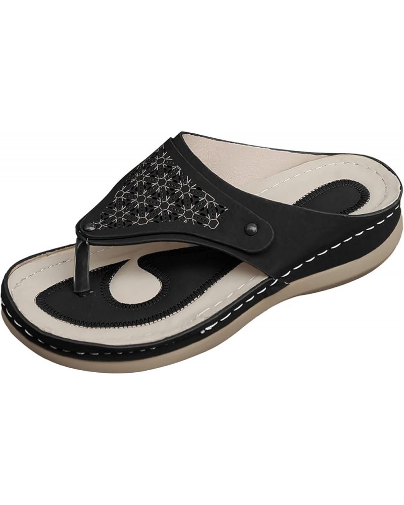 Women Arch Support Yoga Mat Insole Flip-Flop Thong Sandal Criss-Cross Bohemian Espadrille Platform Wedge Shoes 38-hyems-black...