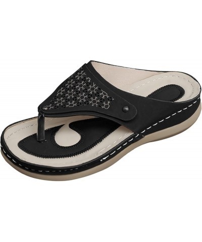 Women Arch Support Yoga Mat Insole Flip-Flop Thong Sandal Criss-Cross Bohemian Espadrille Platform Wedge Shoes 38-hyems-black...