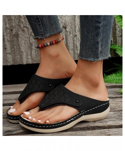 Women Arch Support Yoga Mat Insole Flip-Flop Thong Sandal Criss-Cross Bohemian Espadrille Platform Wedge Shoes 38-hyems-black...