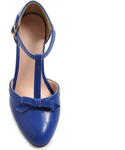 Womens High Block Heel Mary Jane T Strap Pumps with Bow Royal Blue $19.19 Pumps