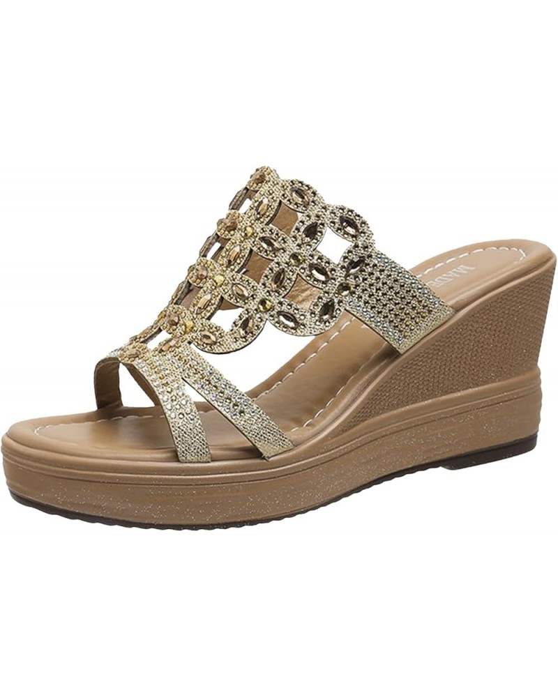 Sandals for Women Dressy Summer Slide Shoes Open Toe Casual Soft comfort Fashion Beach Wedge Platform Sandles Gold $13.43 San...