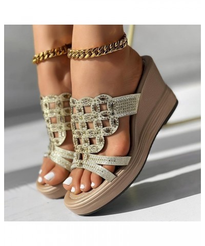 Sandals for Women Dressy Summer Slide Shoes Open Toe Casual Soft comfort Fashion Beach Wedge Platform Sandles Gold $13.43 San...