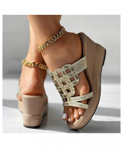 Sandals for Women Dressy Summer Slide Shoes Open Toe Casual Soft comfort Fashion Beach Wedge Platform Sandles Gold $13.43 San...