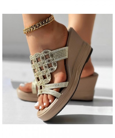 Sandals for Women Dressy Summer Slide Shoes Open Toe Casual Soft comfort Fashion Beach Wedge Platform Sandles Gold $13.43 San...