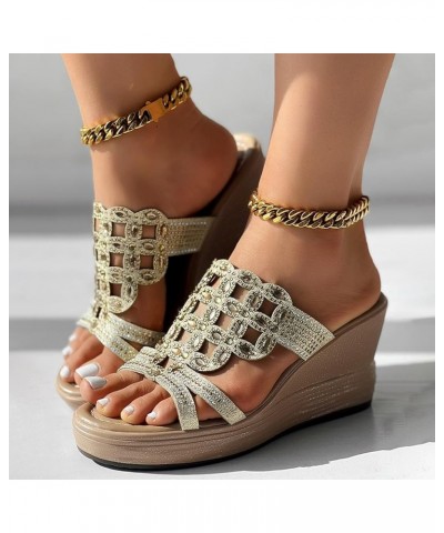 Sandals for Women Dressy Summer Slide Shoes Open Toe Casual Soft comfort Fashion Beach Wedge Platform Sandles Gold $13.43 San...