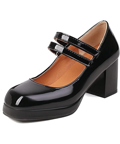 Womens DC288 Chunky Outdoor Platform Patent-Leather Mid Chunky Pumps Black $25.15 Pumps