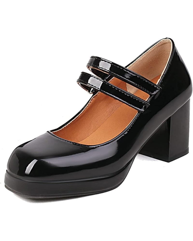 Womens DC288 Chunky Outdoor Platform Patent-Leather Mid Chunky Pumps Black $25.15 Pumps