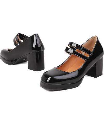 Womens DC288 Chunky Outdoor Platform Patent-Leather Mid Chunky Pumps Black $25.15 Pumps