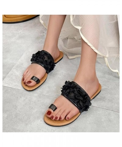 Ladies Summer Flowers Solid Colour Mesh Hollow Set Toe Casual Large Size Flat Bottom Chunky High Heel Sandals for 6.5 Black $...