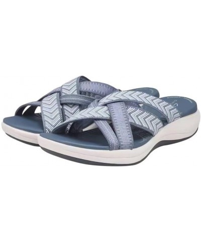 Sandals Womens Orthopedic Slip On Plus Size Open Toe Summer Outdoor Comfortable Slippers with Arch Support Blue $10.67 Slippers