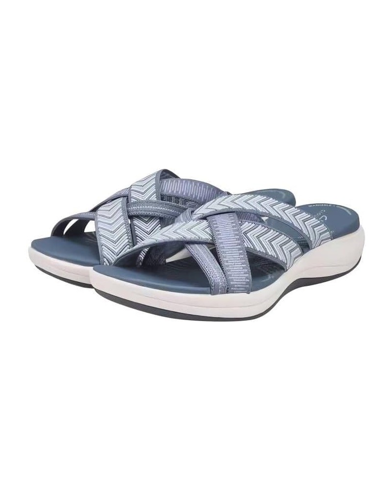 Sandals Womens Orthopedic Slip On Plus Size Open Toe Summer Outdoor Comfortable Slippers with Arch Support Blue $10.67 Slippers