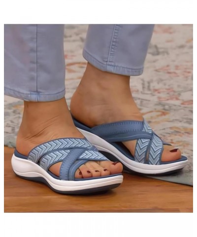 Sandals Womens Orthopedic Slip On Plus Size Open Toe Summer Outdoor Comfortable Slippers with Arch Support Blue $10.67 Slippers