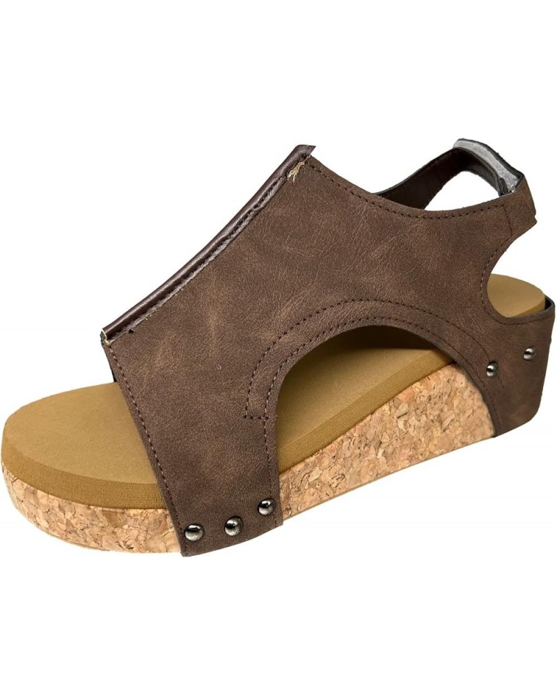 Wedge Sandals for Women 2024, Women's Platform Wedge Sandals Open Toe Buckle Ankle Strap Espadrilles Wedge Sandals Coffee San...