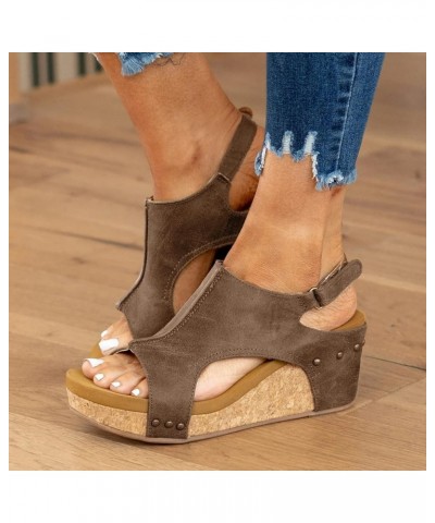 Wedge Sandals for Women 2024, Women's Platform Wedge Sandals Open Toe Buckle Ankle Strap Espadrilles Wedge Sandals Coffee San...