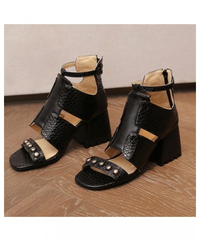 Sandals For Women Casual Summer Ladies Fashion Snakeskin Leather Hollow Thick High Heeled Zippered Roman Sandals Black $24.71...