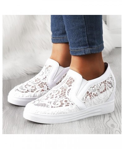 Low Top Wedge Sneakers, Women's Leisure Breathable Mesh Outdoor Fitness Running Sport Sneakers Shoes Z 05-white $12.03 Athlet...