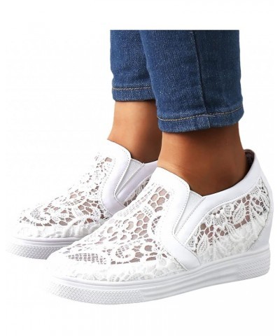 Low Top Wedge Sneakers, Women's Leisure Breathable Mesh Outdoor Fitness Running Sport Sneakers Shoes Z 05-white $12.03 Athlet...