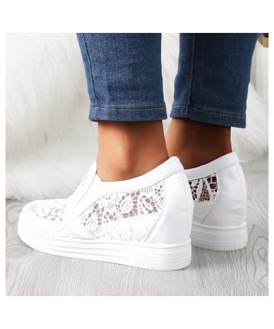 Low Top Wedge Sneakers, Women's Leisure Breathable Mesh Outdoor Fitness Running Sport Sneakers Shoes Z 05-white $12.03 Athlet...