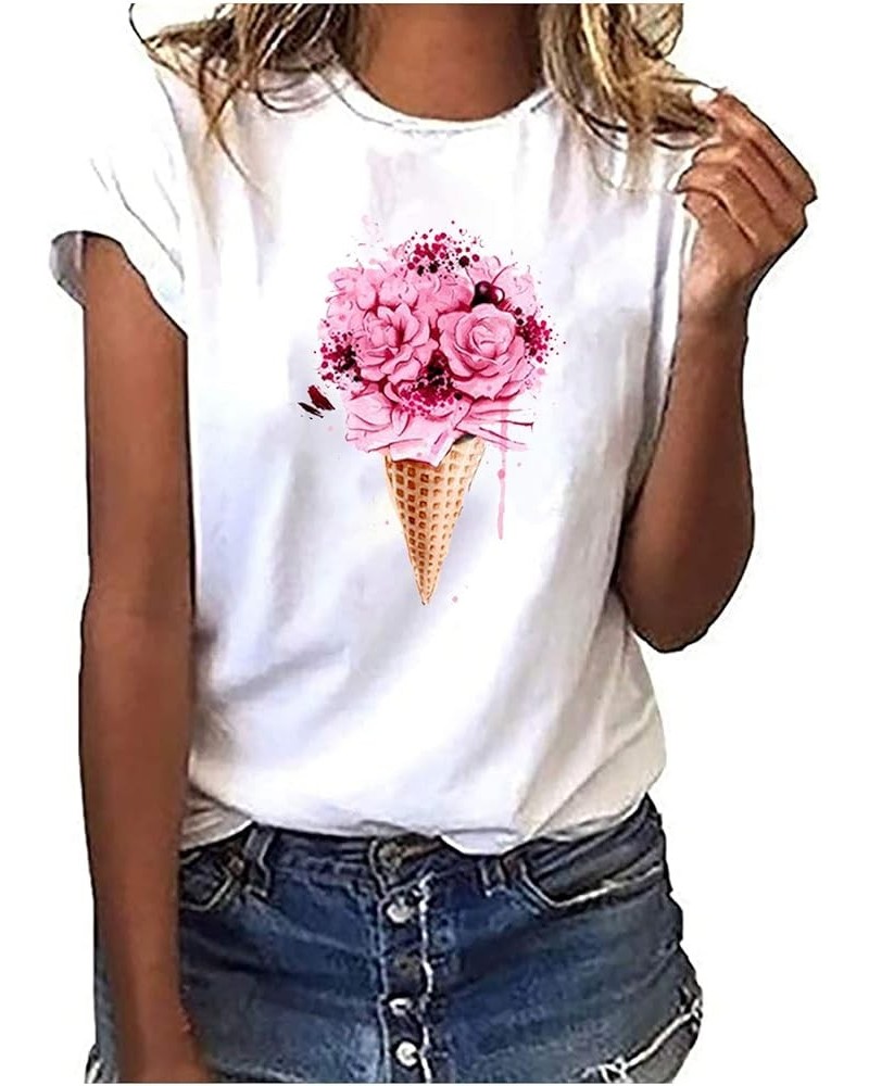 Women Blouse Printed Basics Tee Shirt Women White $9.17 Athletic Shoes