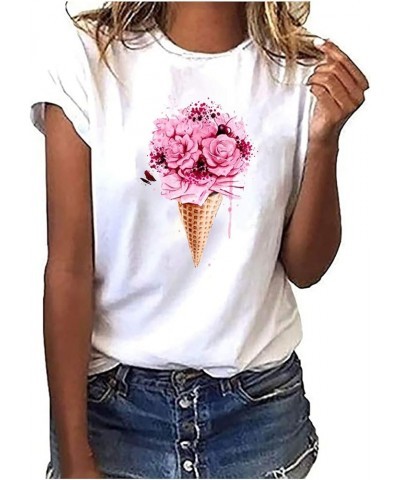 Women Blouse Printed Basics Tee Shirt Women White $9.17 Athletic Shoes