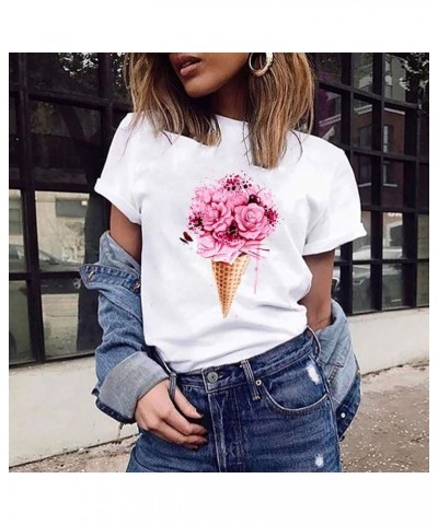 Women Blouse Printed Basics Tee Shirt Women White $9.17 Athletic Shoes