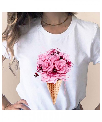 Women Blouse Printed Basics Tee Shirt Women White $9.17 Athletic Shoes