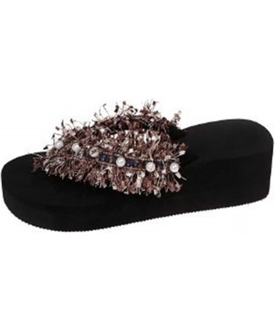 Sandalias de Vestir Mujer Muffin Parte Inferior gruesa flecos de perlas Zapatillas Planas Chanclas Sandalias Bonitas Q-059 Pi...