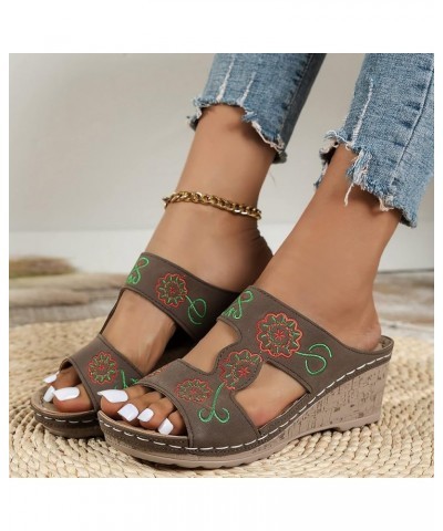 Women's Lace-Up Wedge Platform Espadrille Open Toe Heel Sandals Women's Slide Wedge Sandal Brown $14.21 Sandals