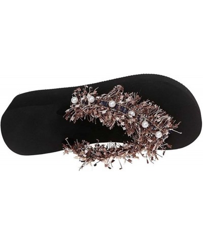 Sandalias de Vestir Mujer Muffin Parte Inferior gruesa flecos de perlas Zapatillas Planas Chanclas Sandalias Bonitas Q-059 Pi...