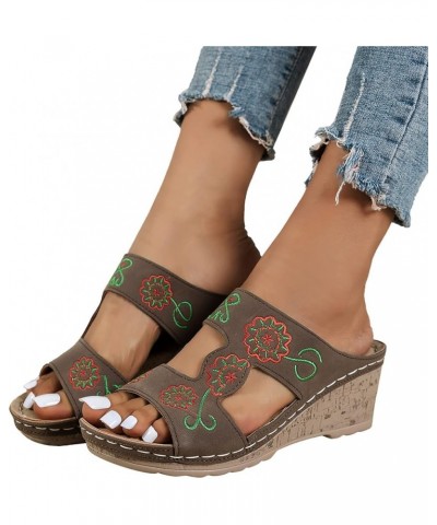 Women's Lace-Up Wedge Platform Espadrille Open Toe Heel Sandals Women's Slide Wedge Sandal Brown $14.21 Sandals