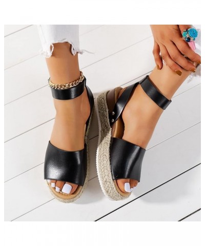 Platform Sandals for Women Dressy Summer Womens Espadrilles Buckle Ankle Strap Leather Raffia Sandals Black Sandals Wedges fo...