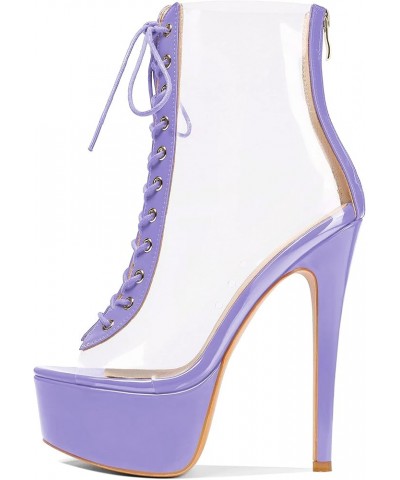 Women's Peep Toe Platform Heels Heeled Sandals Stiletto High Heel Clear PVC Sexy Lace Up Ankle Boots Light Purple $39.20 Sandals