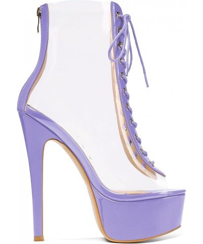 Women's Peep Toe Platform Heels Heeled Sandals Stiletto High Heel Clear PVC Sexy Lace Up Ankle Boots Light Purple $39.20 Sandals