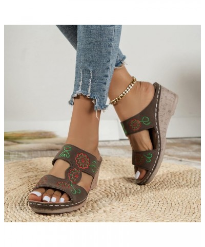 Women's Lace-Up Wedge Platform Espadrille Open Toe Heel Sandals Women's Slide Wedge Sandal Brown $14.21 Sandals