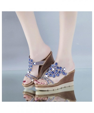 Women Rhinestone Sandals Fashion Ladies Summer Open Toe Soft Slippers Breathable Beach Slip On Wedges Girls Shoes Blue $17.64...