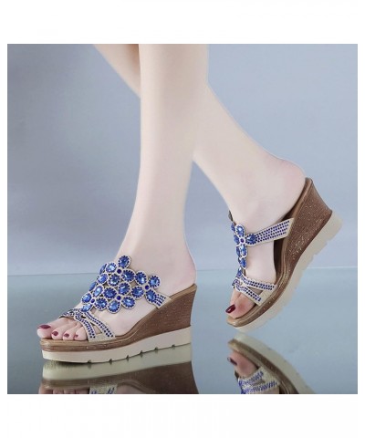 Women Rhinestone Sandals Fashion Ladies Summer Open Toe Soft Slippers Breathable Beach Slip On Wedges Girls Shoes Blue $17.64...