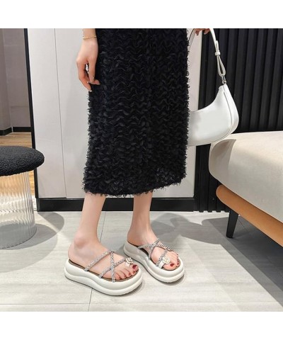 Trendy Glitter Cross Strappy Platform Wedge Sandals for Women Open Toe Floral Toe Ring Flipflop Sandal Apricot $17.15 Sandals