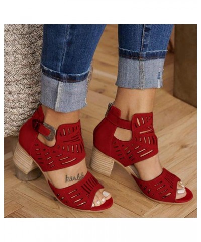 Sandals for Women Dressy Summer,Women's Hollow Out Chunky High Heel Open Toe Platform Sandals Sandals Women B-wine $22.12 San...