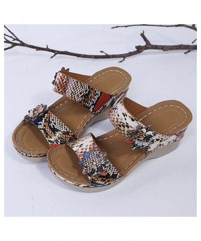 Women's Platform and Wedge Sandals Summer Flowers Faux PU Leather Slip on Slides Slippers Leopard Print Loafers Moccasins Com...