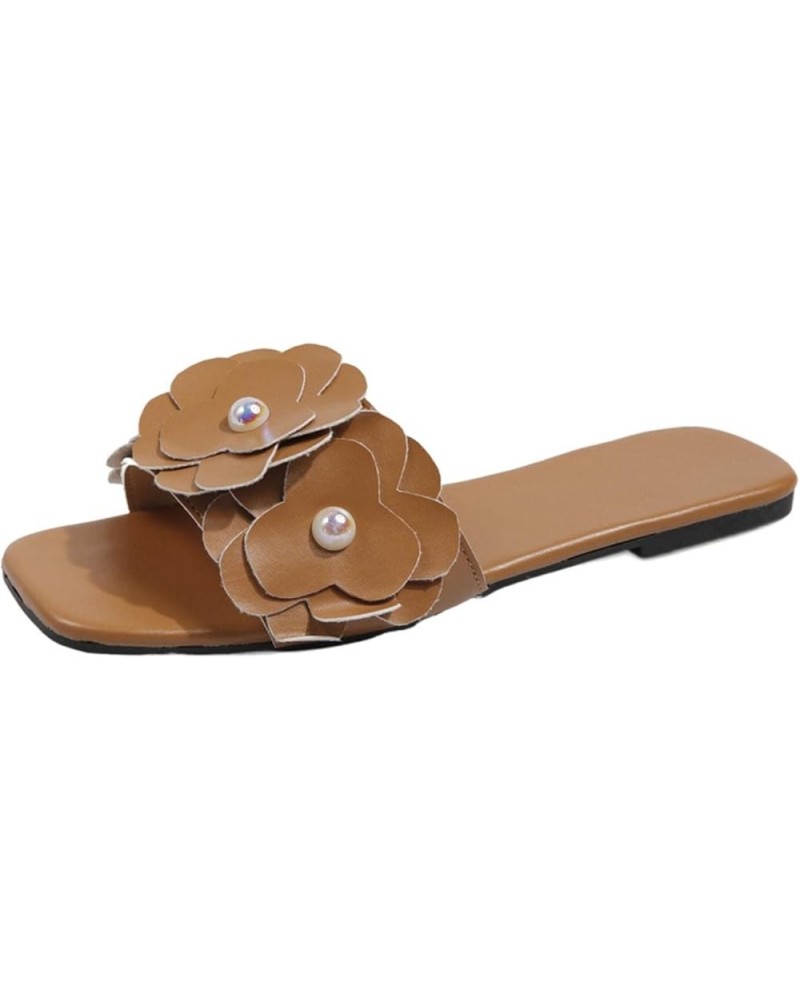 Women's Arch Support Slippers Spring Slippers Slippers and Sandals Summer Beach Pearl Flower Shoes and Women's Slipper (Brown...