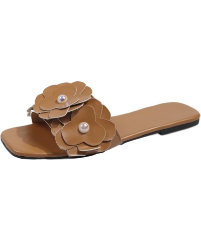 Women's Arch Support Slippers Spring Slippers Slippers and Sandals Summer Beach Pearl Flower Shoes and Women's Slipper (Brown...