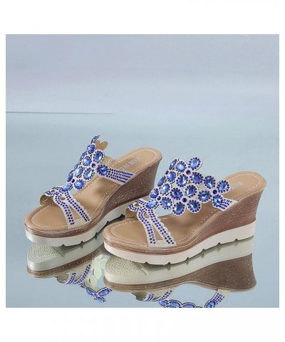 Women Rhinestone Sandals Fashion Ladies Summer Open Toe Soft Slippers Breathable Beach Slip On Wedges Girls Shoes Blue $17.64...