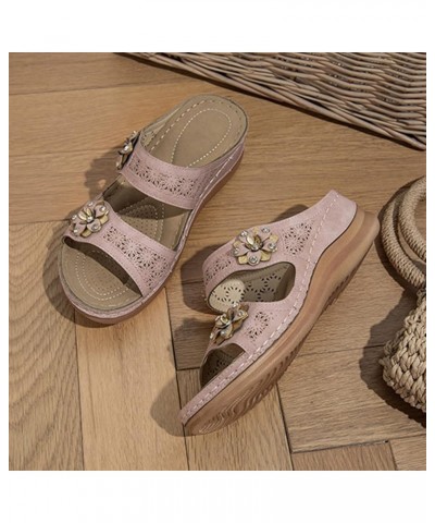 Women Two Band Sandal Summer Open Toe Chunky Heels Flip Flops Dress Shoes Evening Bohemian Sandals Pink $13.37 Sandals