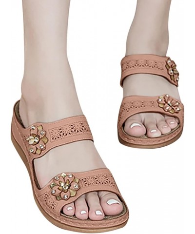 Women Two Band Sandal Summer Open Toe Chunky Heels Flip Flops Dress Shoes Evening Bohemian Sandals Pink $13.37 Sandals