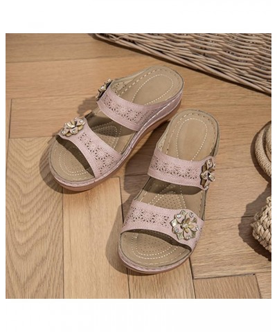 Women Two Band Sandal Summer Open Toe Chunky Heels Flip Flops Dress Shoes Evening Bohemian Sandals Pink $13.37 Sandals