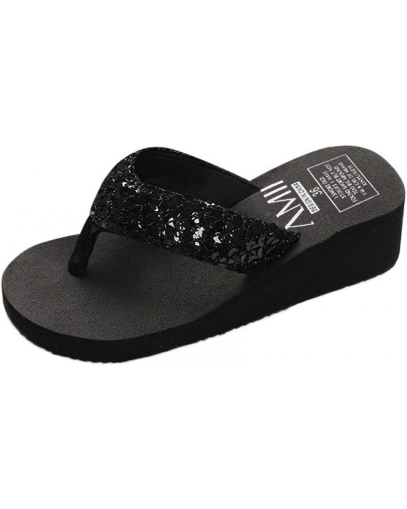 Sandals for Women Casual Summer Thong Wedge Sandals Glitter Bling Strap Flip Flop Platform Sandals Flat Fancy Slide Sparkle S...