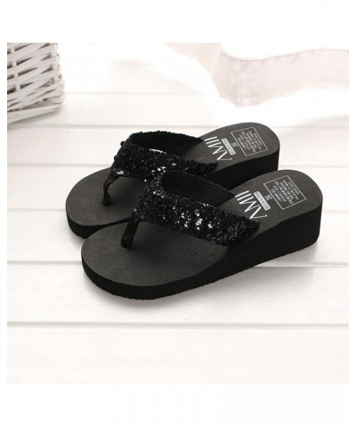 Sandals for Women Casual Summer Thong Wedge Sandals Glitter Bling Strap Flip Flop Platform Sandals Flat Fancy Slide Sparkle S...